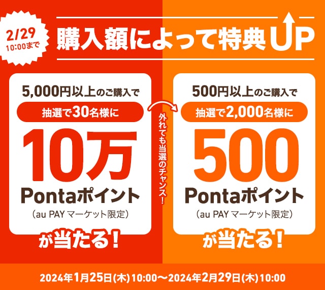 ☆購入額によって特典UP☆最大10万Pontaポイント(au PAY マーケット限定)